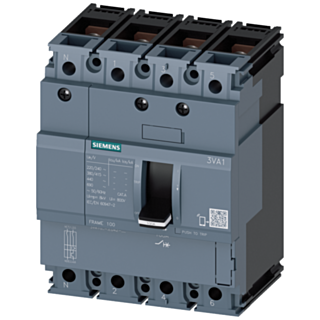 Circuit breaker 3VA1 IEC Frame 100 Switching capacity class B Icu=16 kA @ 415 V 4-pole, system protection TM210, FTFM, In=100 A Overload protection...