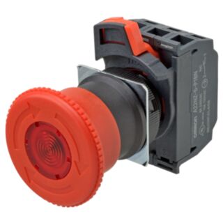 Pulsanti Ø22 mm, pulsante emergenza diam. 40 mm, luminoso, riassetto a rotazione, 2 NC, terminali Push-in