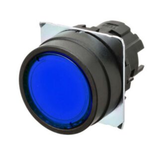 Bouton poussoir A22NZ Ø22, lentille plastique, Plat, Momentané, Couleur bouton Bleu transparent, Lumineux