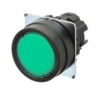 Drukknop A22NZ Ø22, plastic rand, vlak - laag, terugverend, transparant groene kap, verlicht