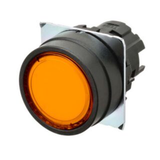 Botoneira A22NZ com diâmetro de 22, aro em plástico, plana, momentânea, tampa transparente laranja, iluminada