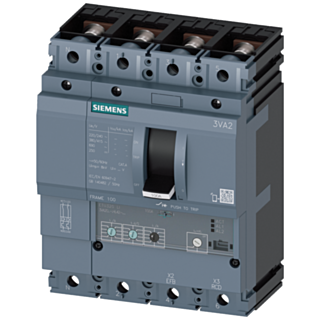 circuit breaker 3VA2 IEC frame 100 breaking capacity class M Icu=55kA @ 415V 4-pole, line protection ETU320, LI, In=40A overload protection Ir=16A....