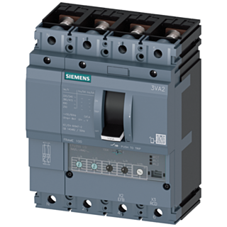 circuit breaker 3VA2 IEC frame 100 breaking capacity class M Icu=55kA @ 415V 4-pole, line protection ETU350, LSI, In=40A overload protection Ir=16A...
