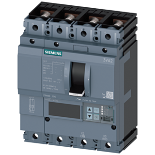 circuit breaker 3VA2 IEC frame 100 breaking capacity class M Icu=55kA @ 415V 4-pole, line protection ETU860, LSIG, In=40A overload protection Ir=16...