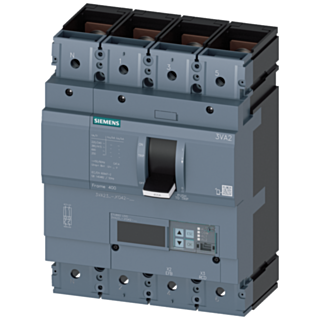 circuit breaker 3VA2 IEC frame 400 breaking capacity class M Icu=55kA @ 415V 4-pole, line protection ETU860, LSIG, In=400A overload protection Ir=1...