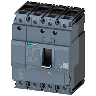 circuit breaker 3VA1 IEC frame 100 breaking capacity class N Icu=25kA @ 415V 4-pole, line protection TM210, FTFM, In=40A overload protection Ir=40A...