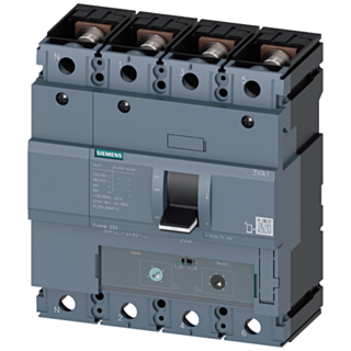 circuit breaker 3VA1 IEC frame 250 breaking capacity class H Icu=70kA @ 415V 4-pole, line protection TM240, ATAM, In=250A overload protection Ir=17...
