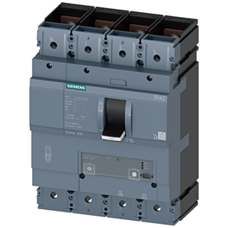 circuit breaker 3VA2 IEC frame 630 breaking capacity class M Icu=55kA @ 415V 4-pole, line protection ETU340, ELISA LI, In=400A overload protection ...