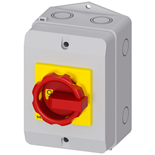 SENTRON, Switch disconnector 3LD, emergency switching-off switch, 3- pole, Iu: 25 A, operating power / at AC-23 A 400 V: 9.5 kW, Molded plastic enc...