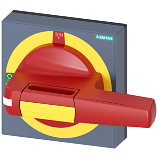 Handle with masking plate EMERGENCY OFF, size 100 x 100, for shaft 8 x 8, 0-I