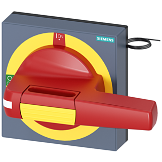 Handle with masking plate EMERGENCY OFF with lighting, size 100 x 100, for shaft 8x 8