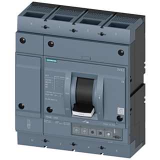 circuit breaker 3VA2 IEC frame 1000 breaking capacity class M Icu=55kA @ 415V 4-pole, line protection ETU350, LSI, In=630A overload protection Ir=2...