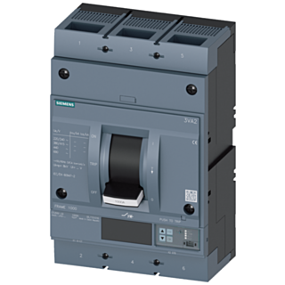 circuit breaker 3VA2 IEC frame 1000 breaking capacity class M Icu=55kA @ 415V 3-pole, line protection ETU550, LSI, In=630A overload protection Ir=2...