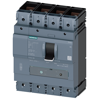 circuit breaker 3VA1 IEC frame 630 breaking capacity class M Icu=55kA @ 415V 4-pole, line protection TM240, ATAM, In=500A overload protection Ir=35...