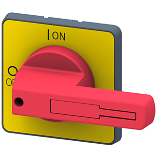 rotary operating mechanism, actuating lever Red / yellow, for four-hole Front mounting, Accessory for main and emergency switching-off switch 3LD23...