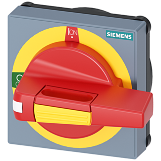 Handle with masking plate EMERGENCY OFF, size 75x 75, for shaft 8x 8, 0-I