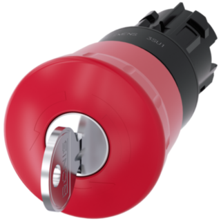 Emergency stop mushroom pushbutton, 22 mm, round, plastic, red, with RONIS lock
