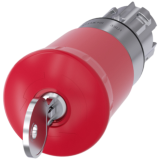 Emergency stop mushroom pushbutton, 22 mm, round, metal, shiny, red, with Siemens lock