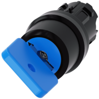 Key-operated switch O.M.R, 22 mm, round, plastic, blue, key removal O