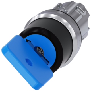 Key-operated switch O.M.R, 22 mm, round, metal, high gloss, blue, key removal I