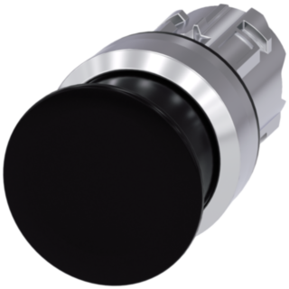 Mushroom pushbutton, 22 mm, round, metal, high gloss, black, 30 mm