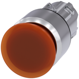 Mushroom pushbutton, illuminated, 22 mm, round, metal, high gloss, amber, 30 mm