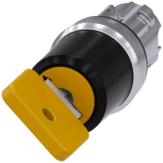 Key-operated switch O.M.R, 22 mm, round, metal, high gloss, yellow, key removal O