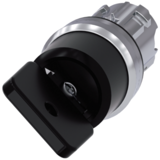 Key-operated switch O.M.R, 22 mm, round, metal, high gloss, black, key removal O