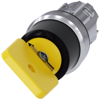 Key-operated switch O.M.R, 22 mm, round, metal, high gloss, yellow, key removal O