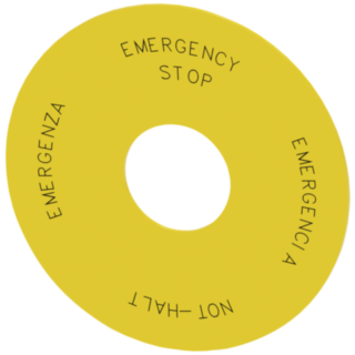 Backing plate round, for emergency stop mushroom pushbutton, yellow, labeling: Not-Halt