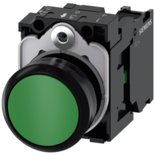 Pushbutton, 22 mm, round, plastic, green, button, 1 NO