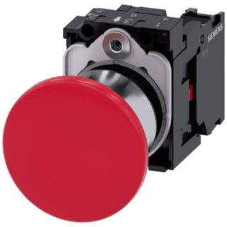 Mushroom pushbutton, 22 mm, round, metal, high gloss, red, 1 NC