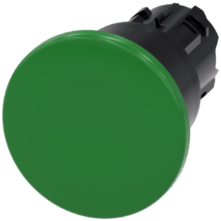 Mushroom pushbutton, 22 mm, round, plastic, green