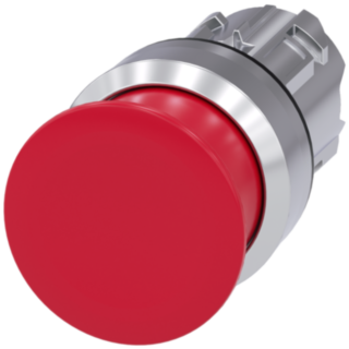 Mushroom pushbutton, 22 mm, round, metal, high gloss, red, 30 mm