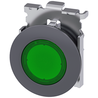 Pushbutton, illuminated, as indicator light, 30 mm, round, metal, matt, green
