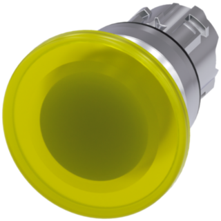 Mushroom pushbutton, illuminated, 22 mm, round, metal, high gloss, yellow, 40 mm