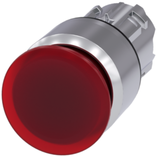 Mushroom pushbutton, illuminated, 22 mm, round, metal, high gloss, red, 30 mm