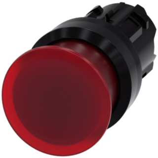 Mushroom pushbutton, illuminated, 22 mm, round, plastic, red, 30 mm