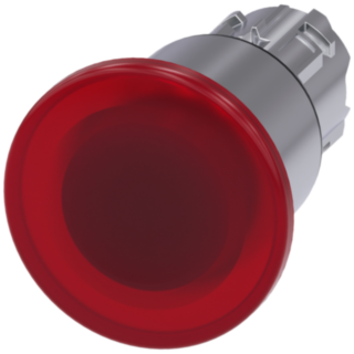 Mushroom pushbutton, illuminated, 22 mm, round, metal, high gloss, red, 40 mm