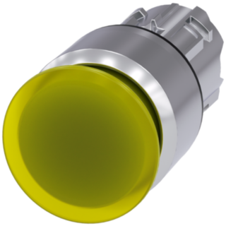 Mushroom pushbutton, illuminated, 22 mm, round, metal, high gloss, yellow, 30 mm