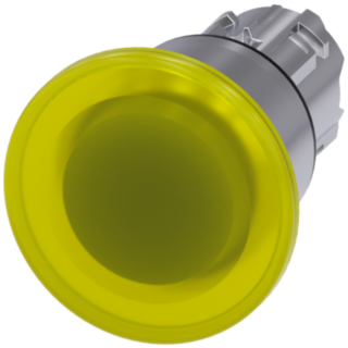Mushroom pushbutton, illuminated, 22 mm, round, metal, high gloss, yellow, 40 mm