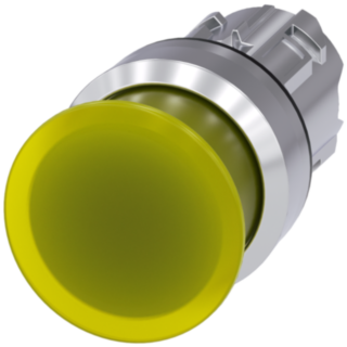 Mushroom pushbutton, illuminated, 22 mm, round, metal, high gloss, yellow, 30 mm