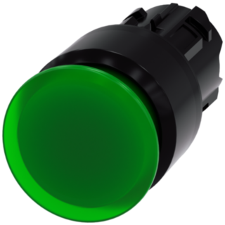 Mushroom pushbutton, illuminated, 22 mm, round, plastic, green, 30 mm