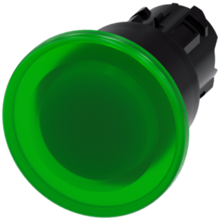 Mushroom pushbutton, illuminated, 22 mm, round, plastic, green, 40 mm