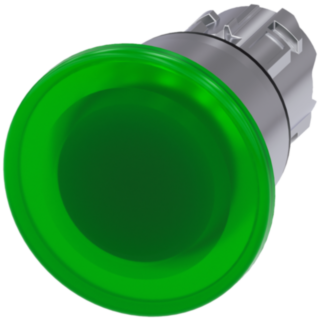 Mushroom pushbutton, illuminated, 22 mm, round, metal, high gloss, green, 40 mm