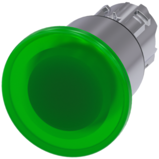 Mushroom pushbutton, illuminated, 22 mm, round, metal, high gloss, green, 40 mm