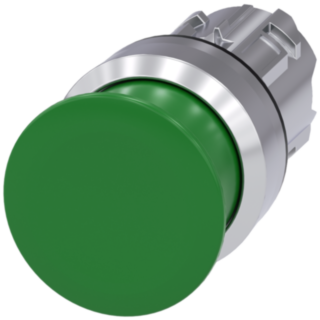 Mushroom pushbutton, 22 mm, round, metal, high gloss, green, 30 mm
