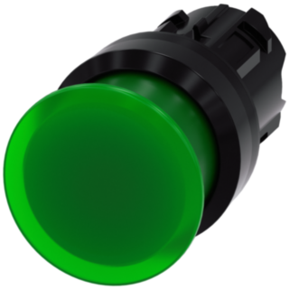 Mushroom pushbutton, illuminated, 22 mm, round, plastic, green, 30 mm