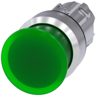 Mushroom pushbutton, illuminated, 22 mm, round, metal, high gloss, green, 30 mm