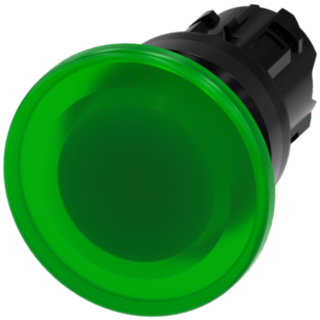 Mushroom pushbutton, illuminated, 22 mm, round, plastic, green, 40 mm